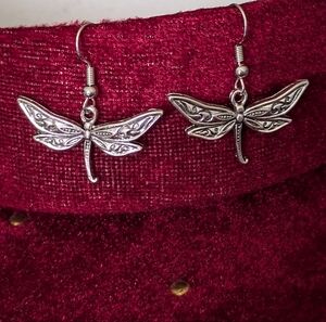 New Silver Tone Dragonfly Dangle Earrings Boho Bohemian Cottagecore